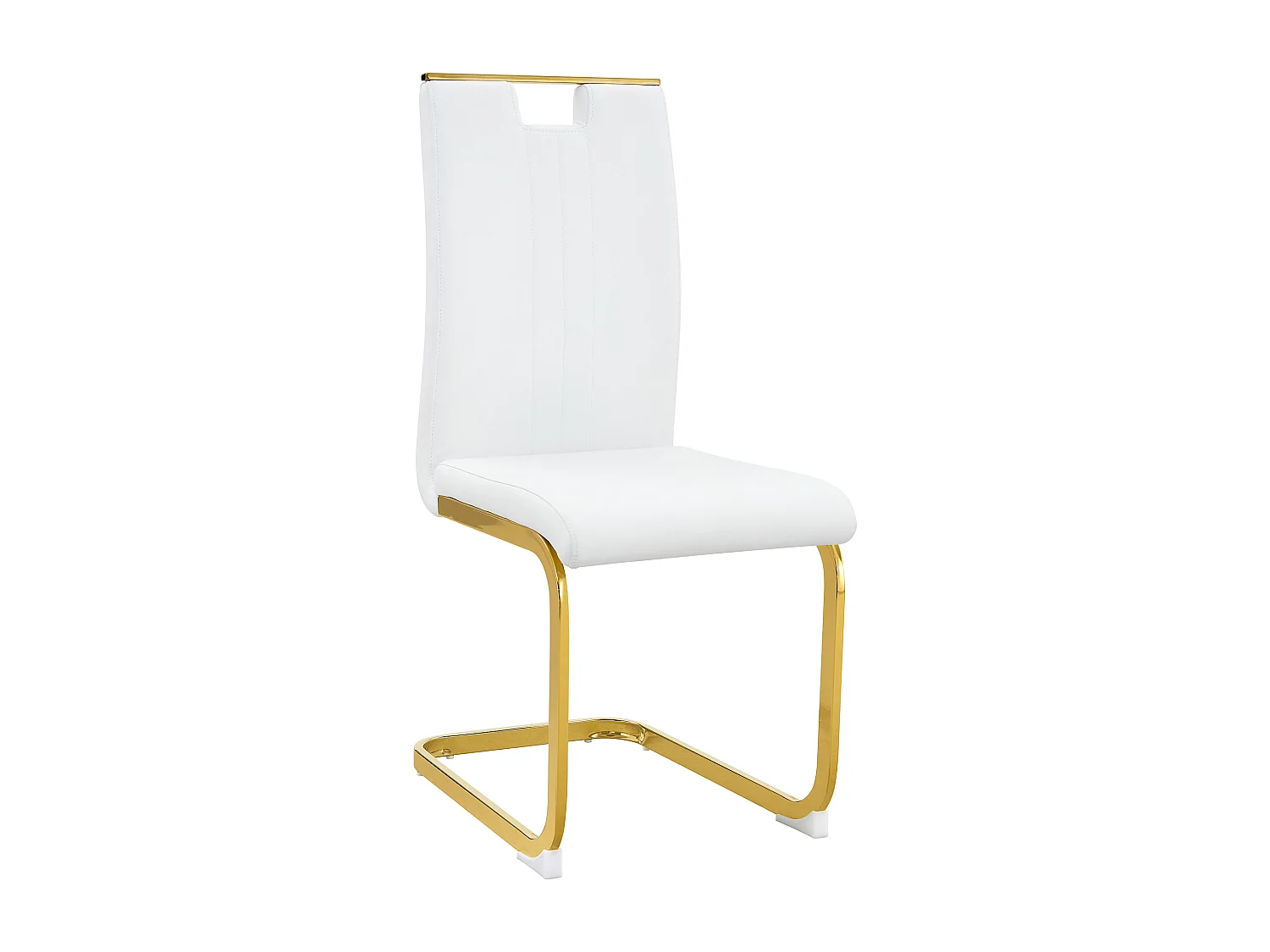 Lot de 2 Chaises blanche en simili cuir PU et cadre en métal doré
