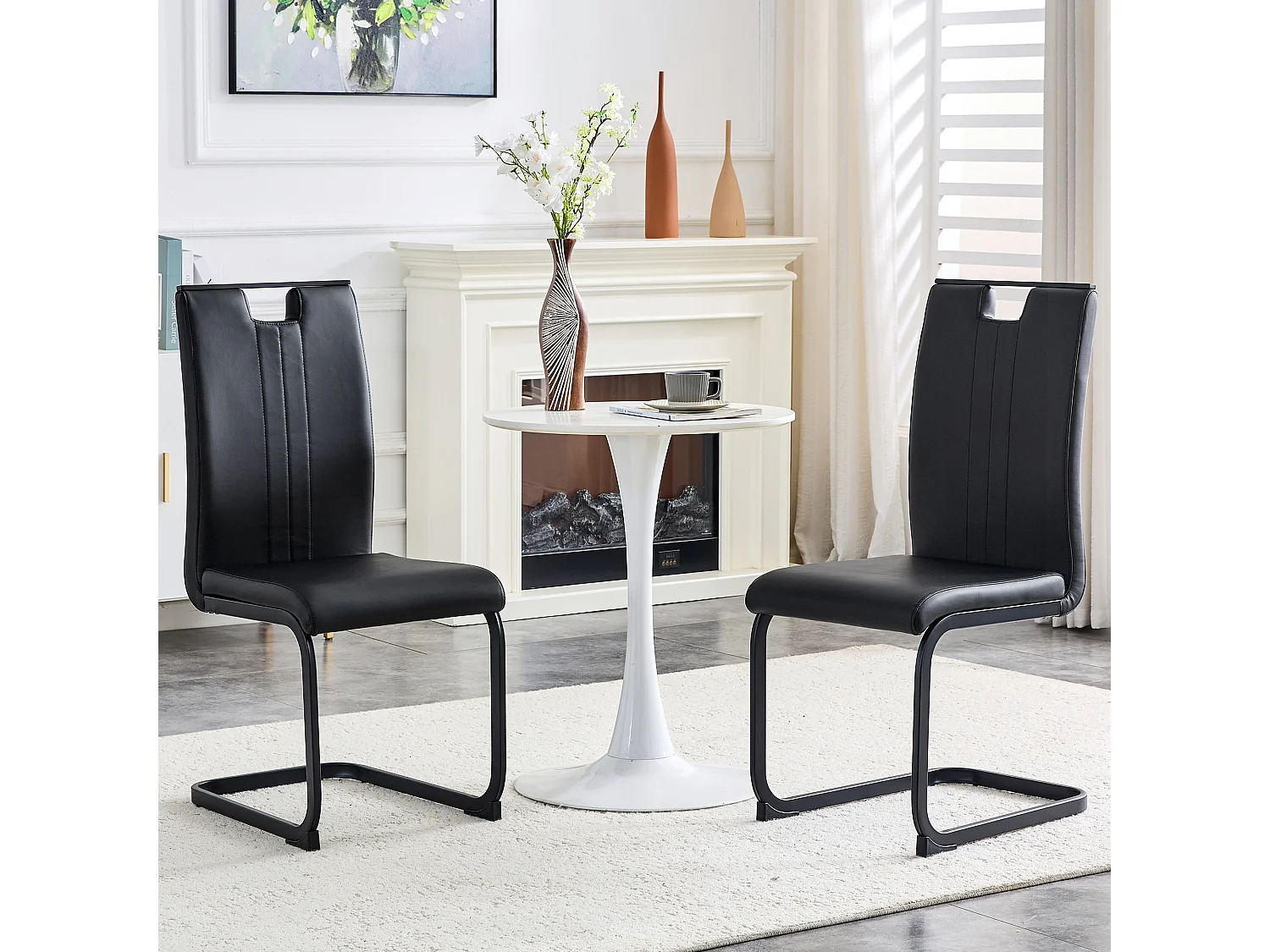 Set di 2 sedie in similpelle PU e struttura in metallo - Nero