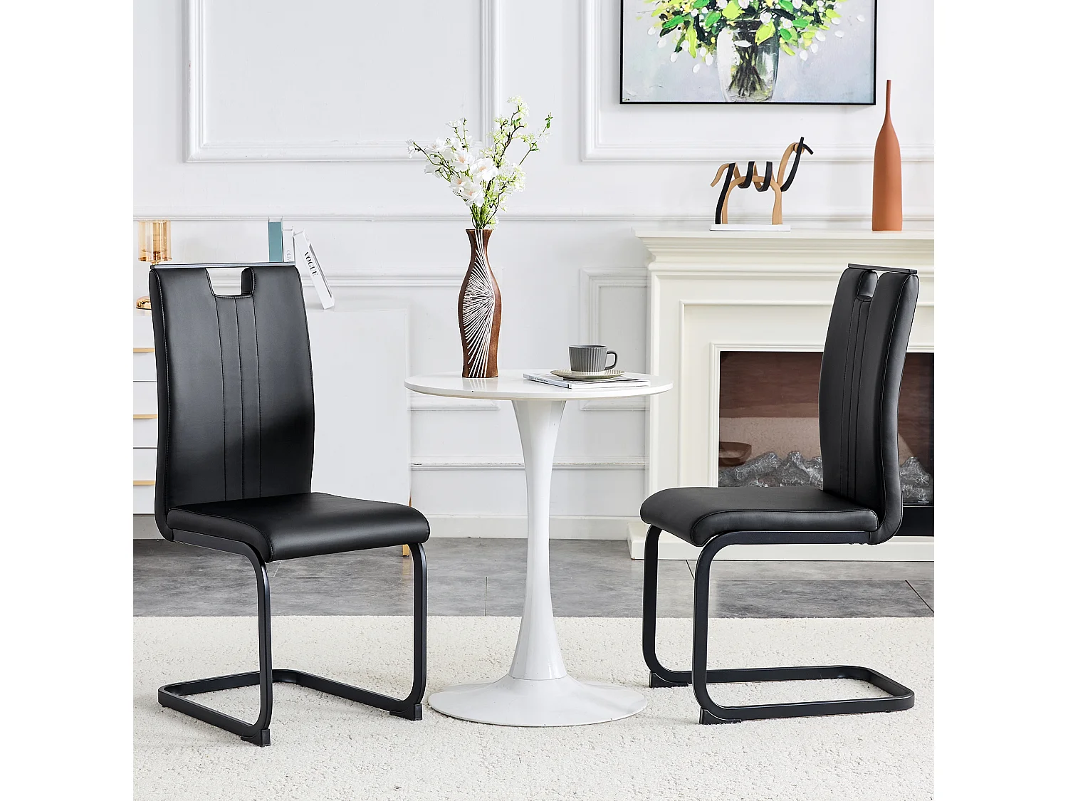 Set di 2 sedie in similpelle PU e struttura in metallo - Nero