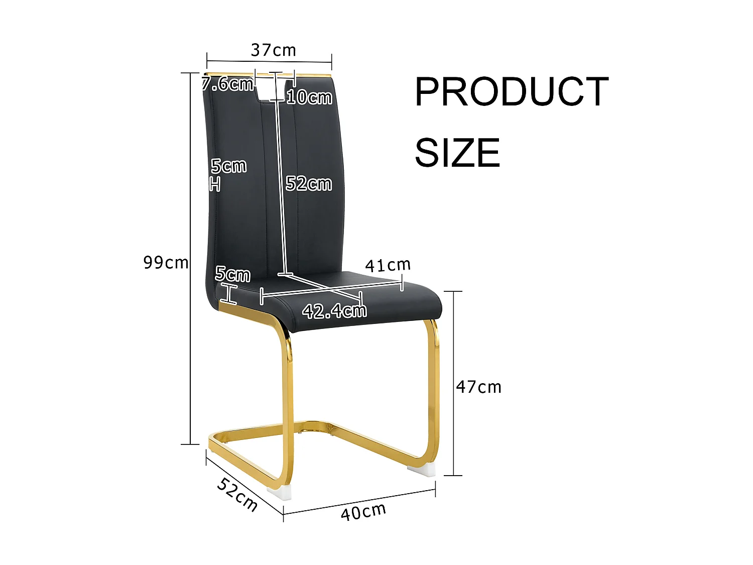 Lot de 2 Chaises noire en simili cuir PU et cadre en métal doré
