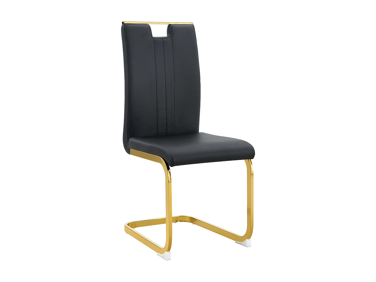 Lot de 2 Chaises noire en simili cuir PU et cadre en métal doré