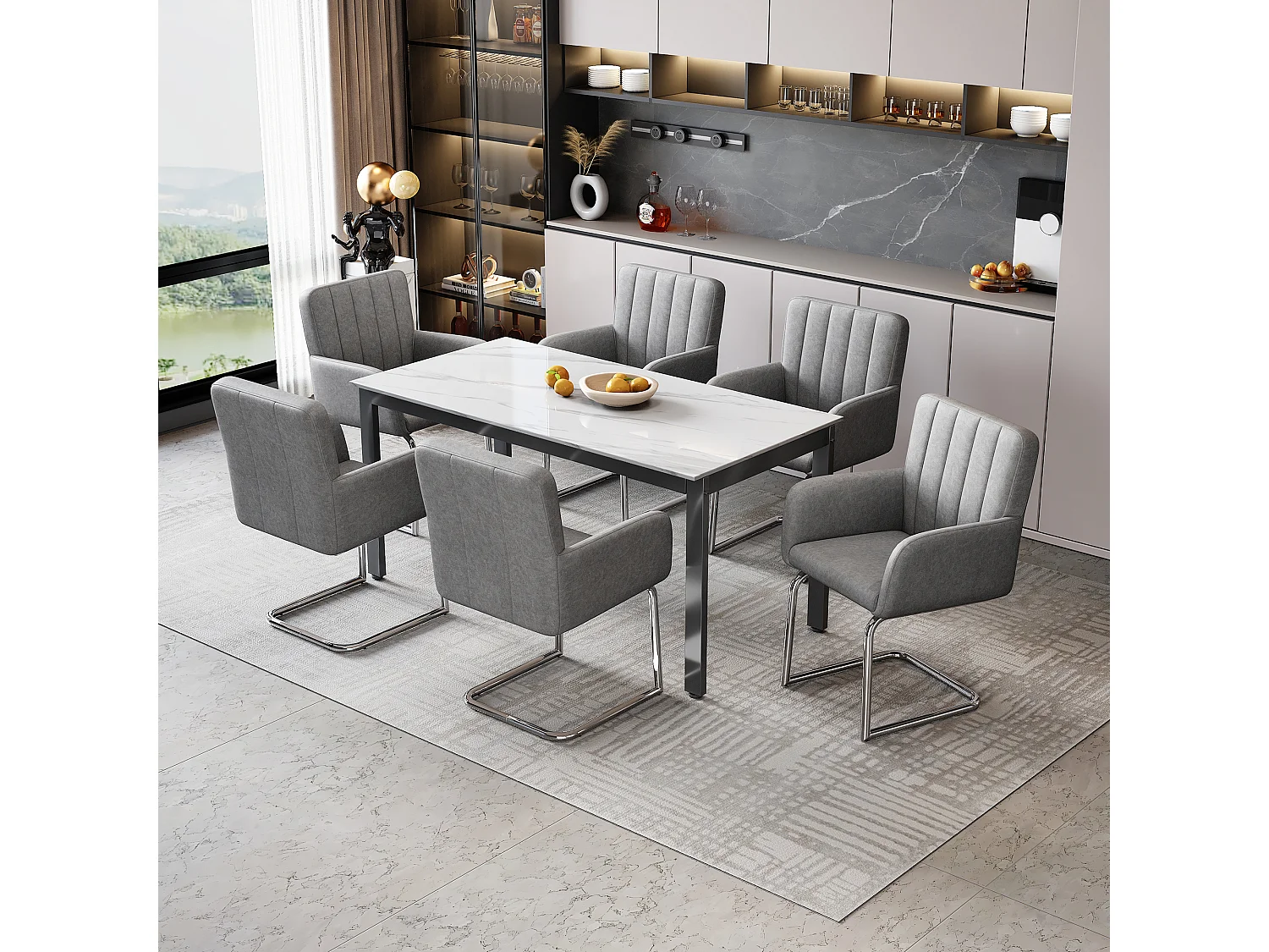 Lot de 2 chaises de salle à manger - 56 x 57 x 86 cm - fauteuil rembourré - pieds en métal - cuir PU - gris