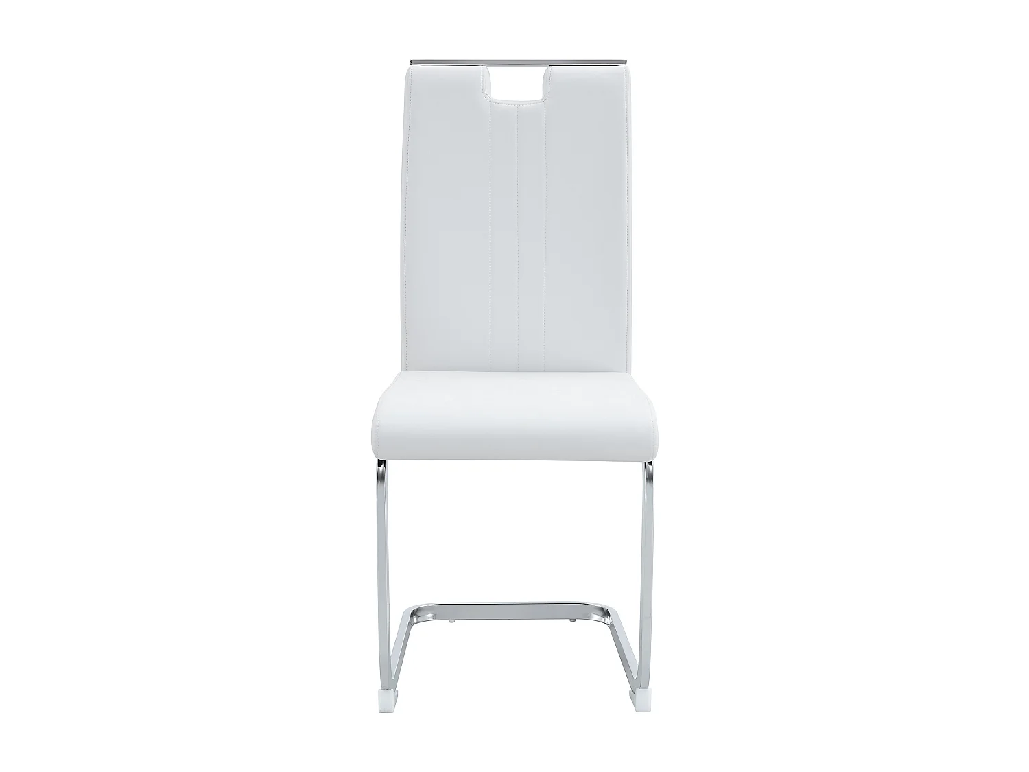 Set van 2 witte stoelen van PU-kunstleer met zilverkleurig metalen frame.