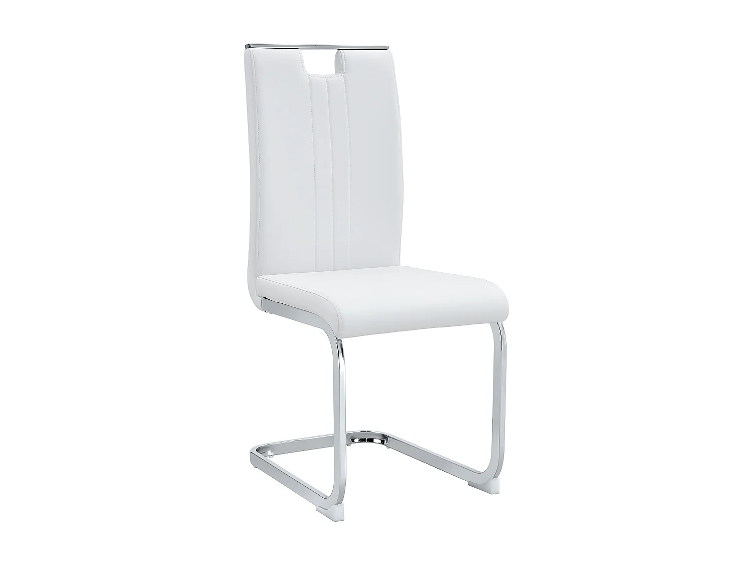 Set van 2 witte stoelen van PU-kunstleer met zilverkleurig metalen frame.