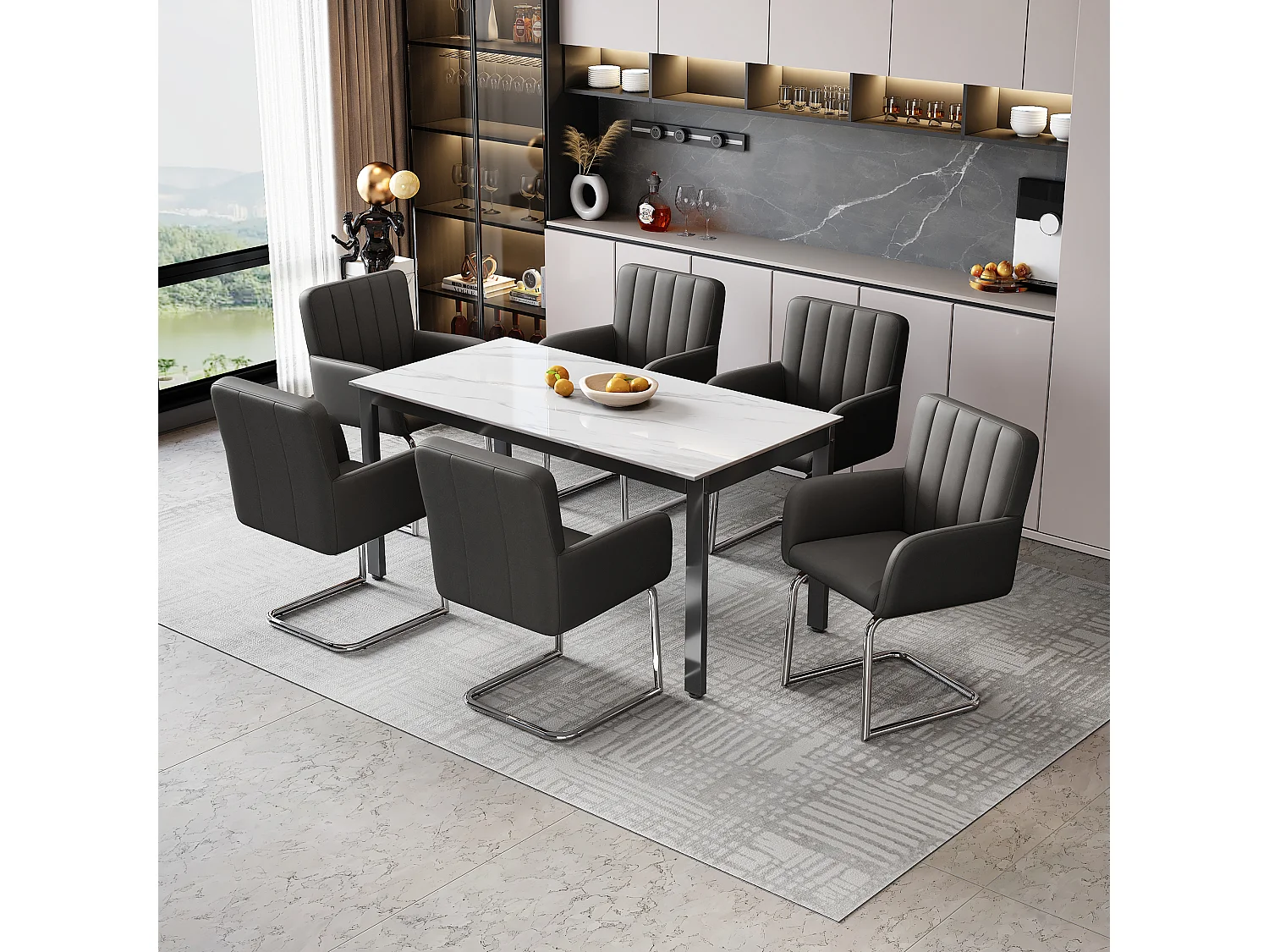 Lot de 6 chaises de salle à manger - 56 x 57 x 86 cm - fauteuil rembourré - pieds en métal - cuir PU - noir