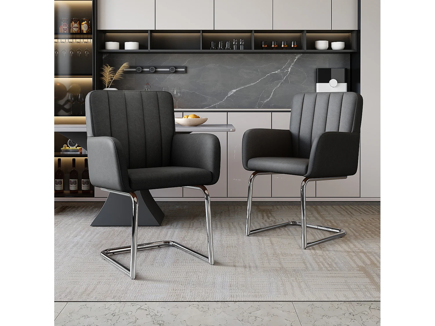 Lot de 6 chaises de salle à manger - 56 x 57 x 86 cm - fauteuil rembourré - pieds en métal - cuir PU - noir