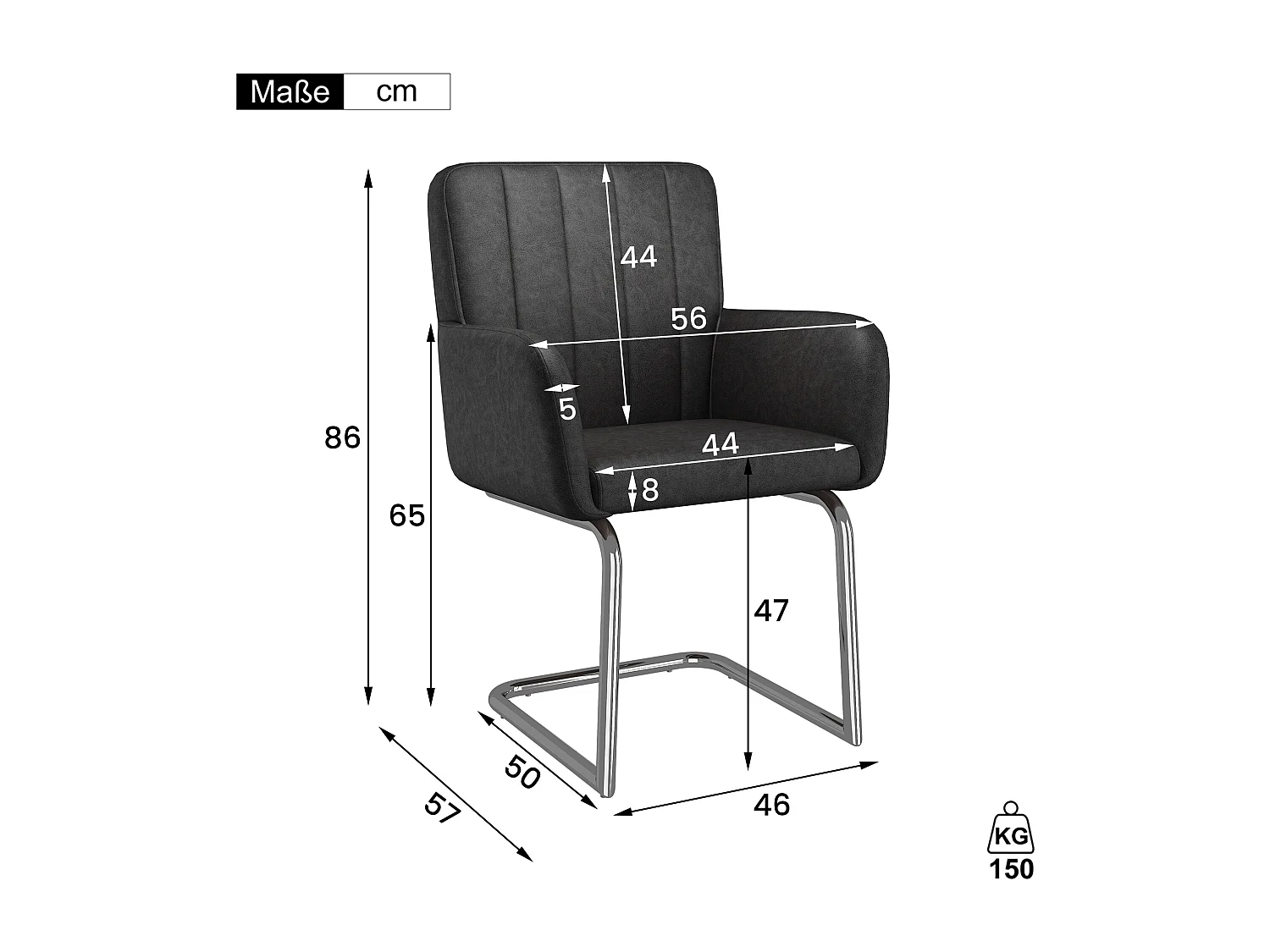 Lot de 6 chaises de salle à manger - 56 x 57 x 86 cm - fauteuil rembourré - pieds en métal - cuir PU - noir