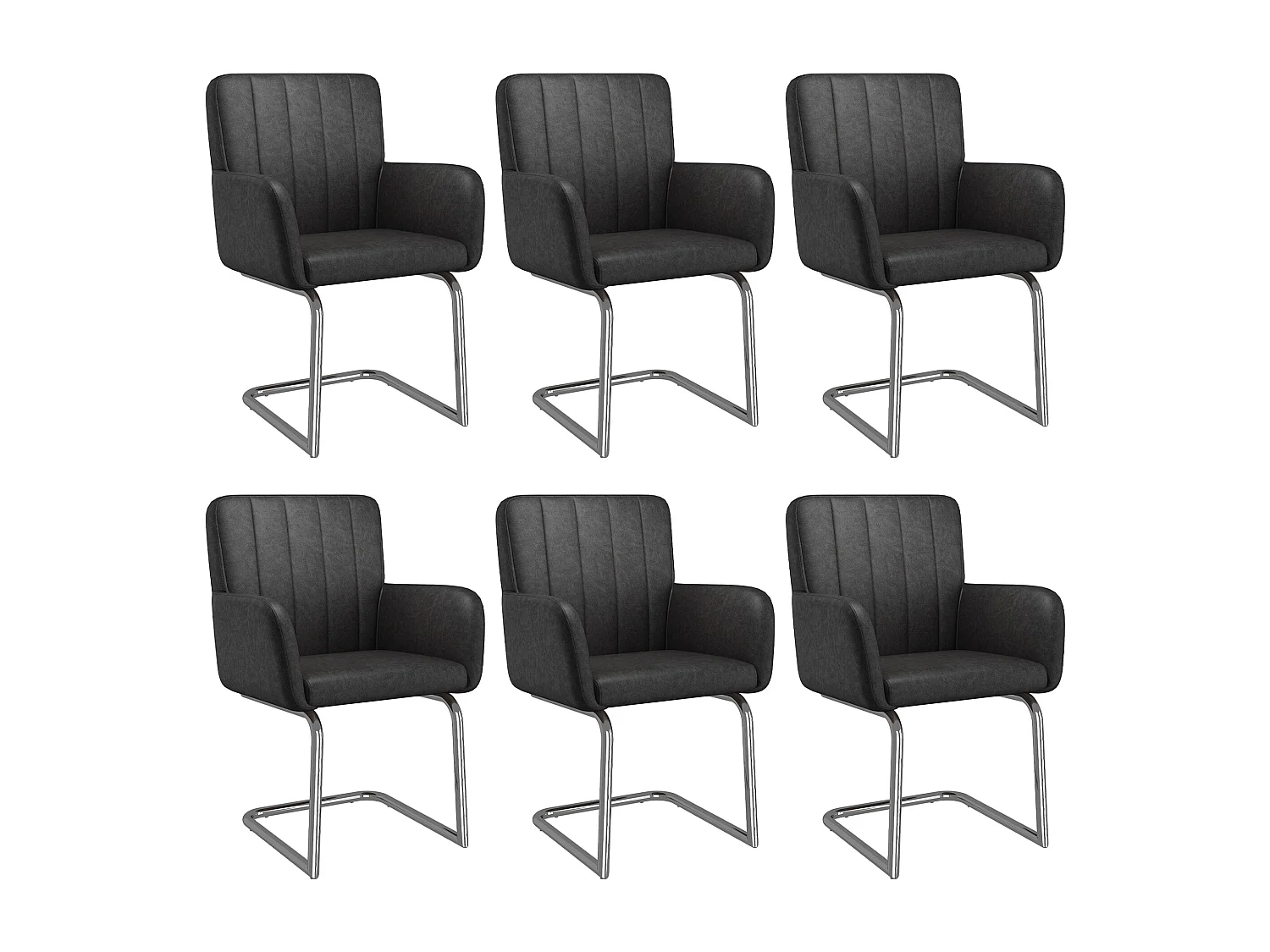 Lot de 6 chaises de salle à manger - 56 x 57 x 86 cm - fauteuil rembourré - pieds en métal - cuir PU - noir