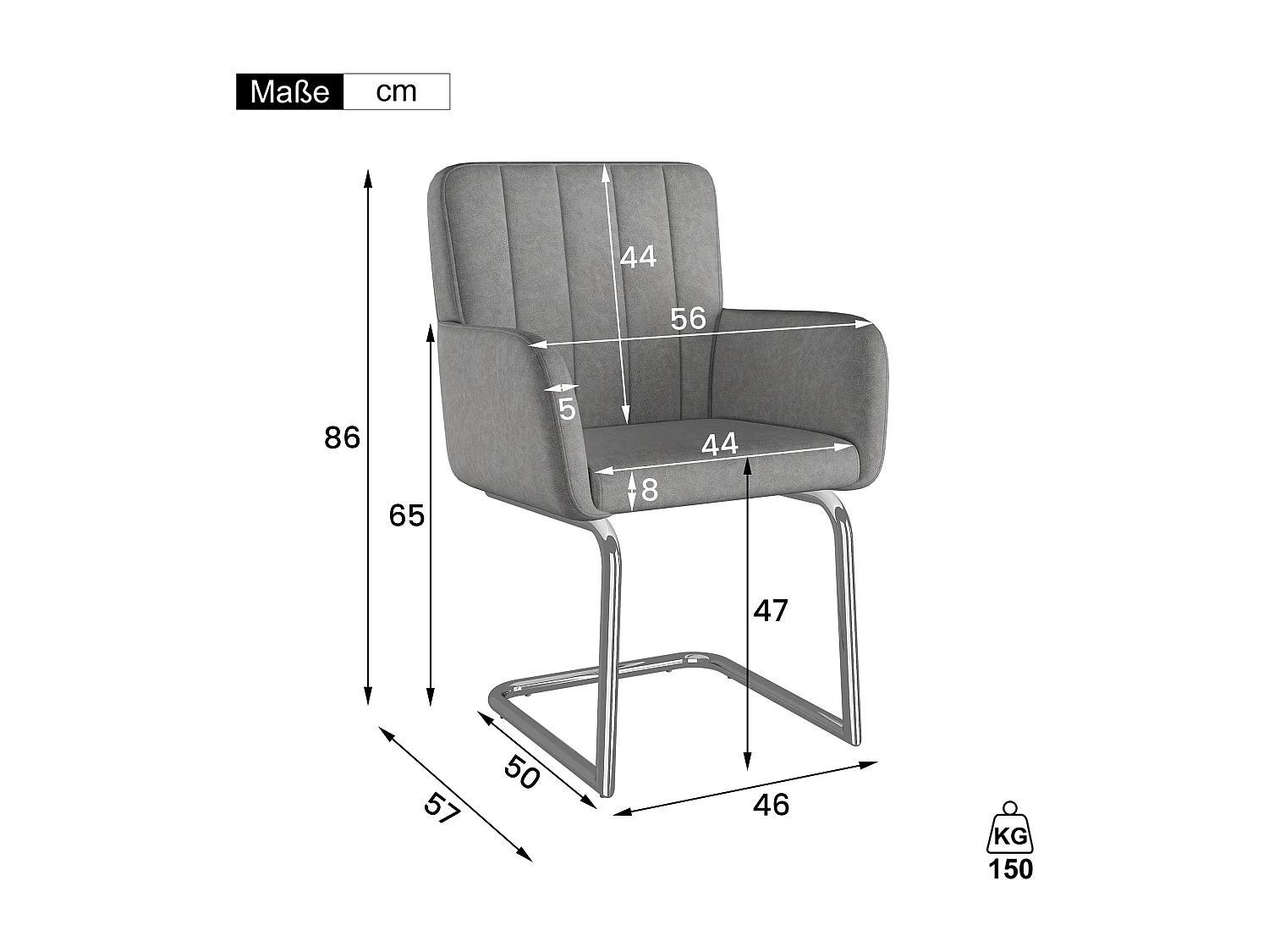 Lot de 6 chaises de salle à manger - 56 x 57 x 86 cm - fauteuil rembourré - pieds en métal - cuir PU - gris