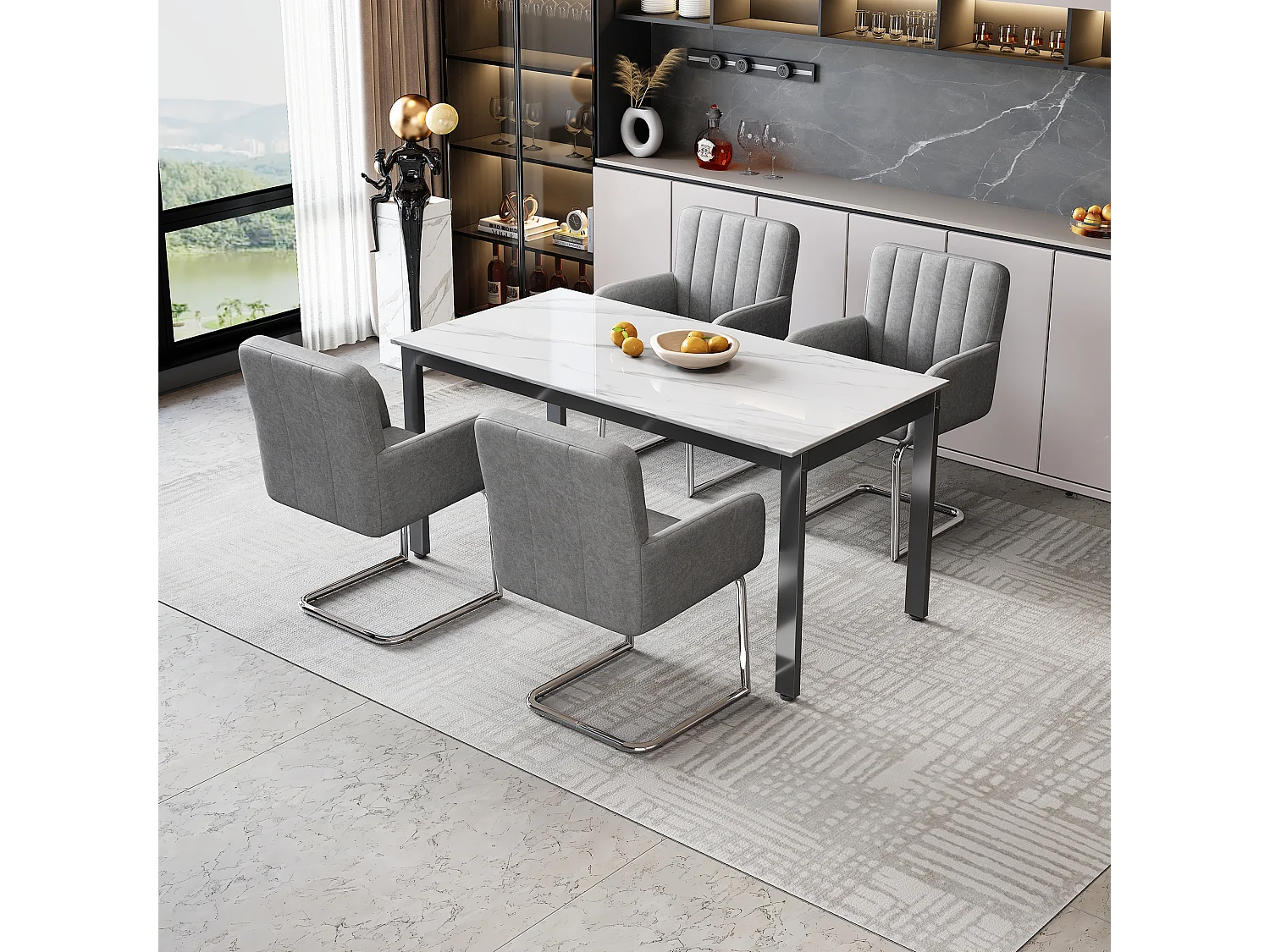 Lot de 4 chaises de salle à manger - 56 x 57 x 86 cm - fauteuil rembourré - pieds en métal - cuir PU - gris