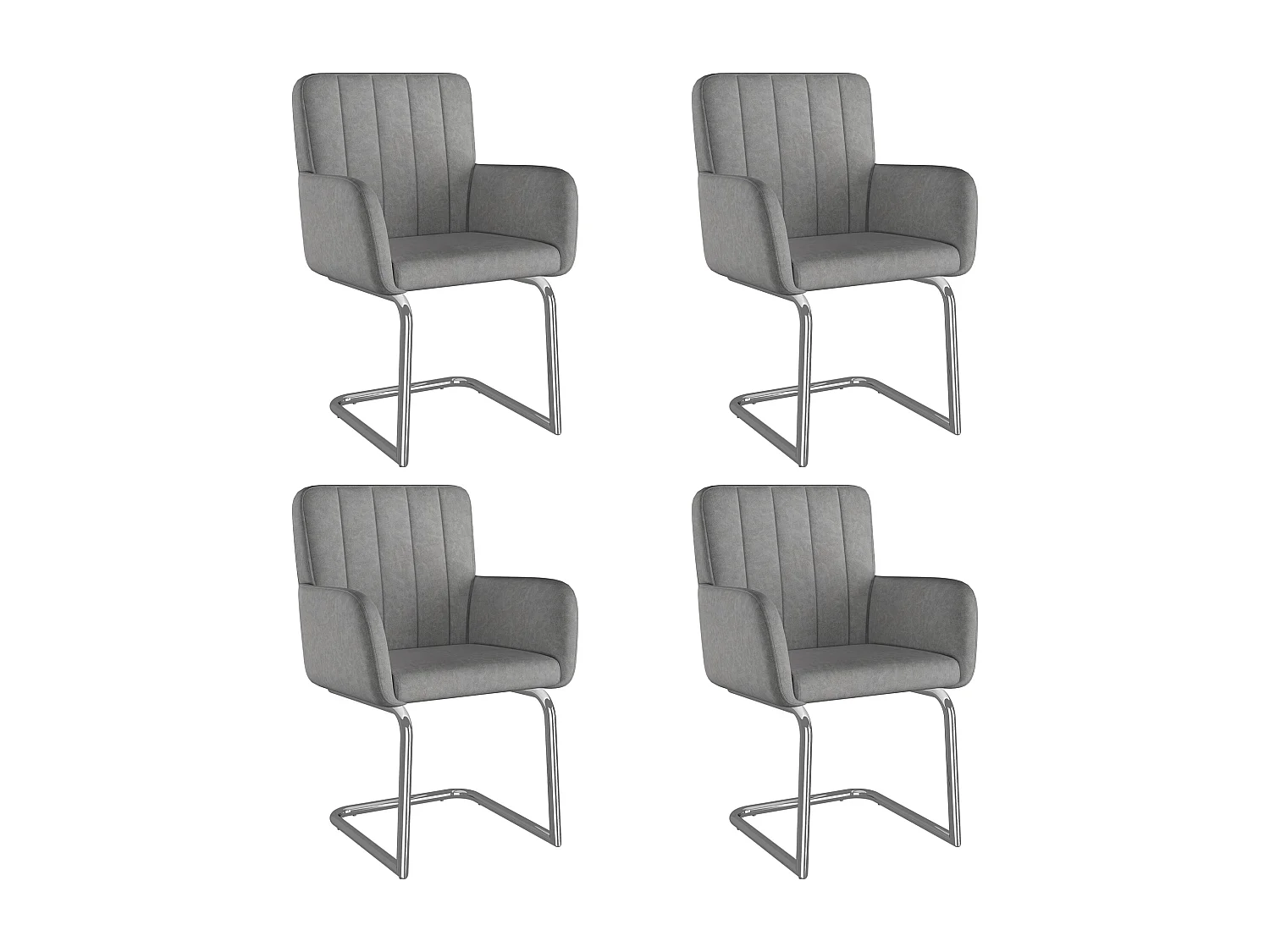 Lot de 4 chaises de salle à manger - 56 x 57 x 86 cm - fauteuil rembourré - pieds en métal - cuir PU - gris
