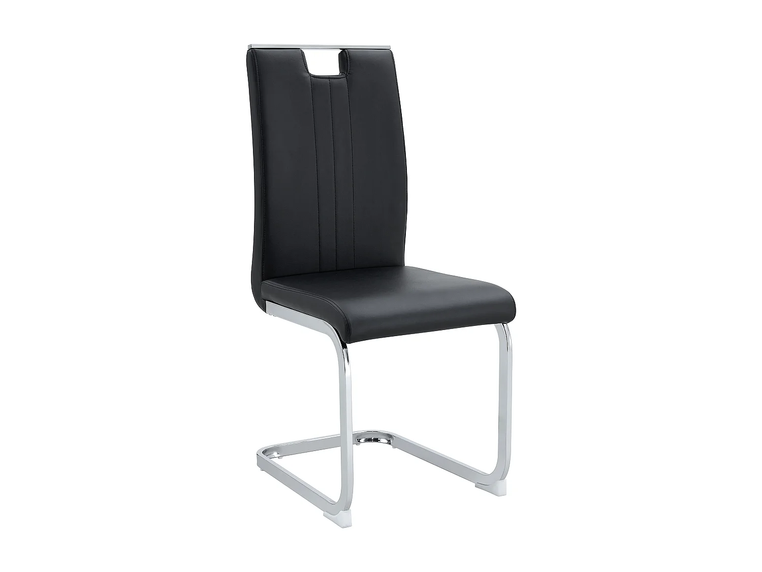 Lot de 2 Chaises noire en simili cuir PU et cadre en métal argentés