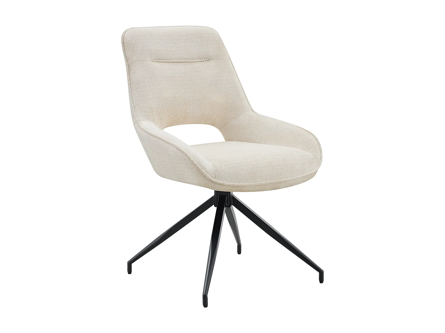 Set van 2 draaibare eetkamerstoelen in beige stof en zwart metaal.