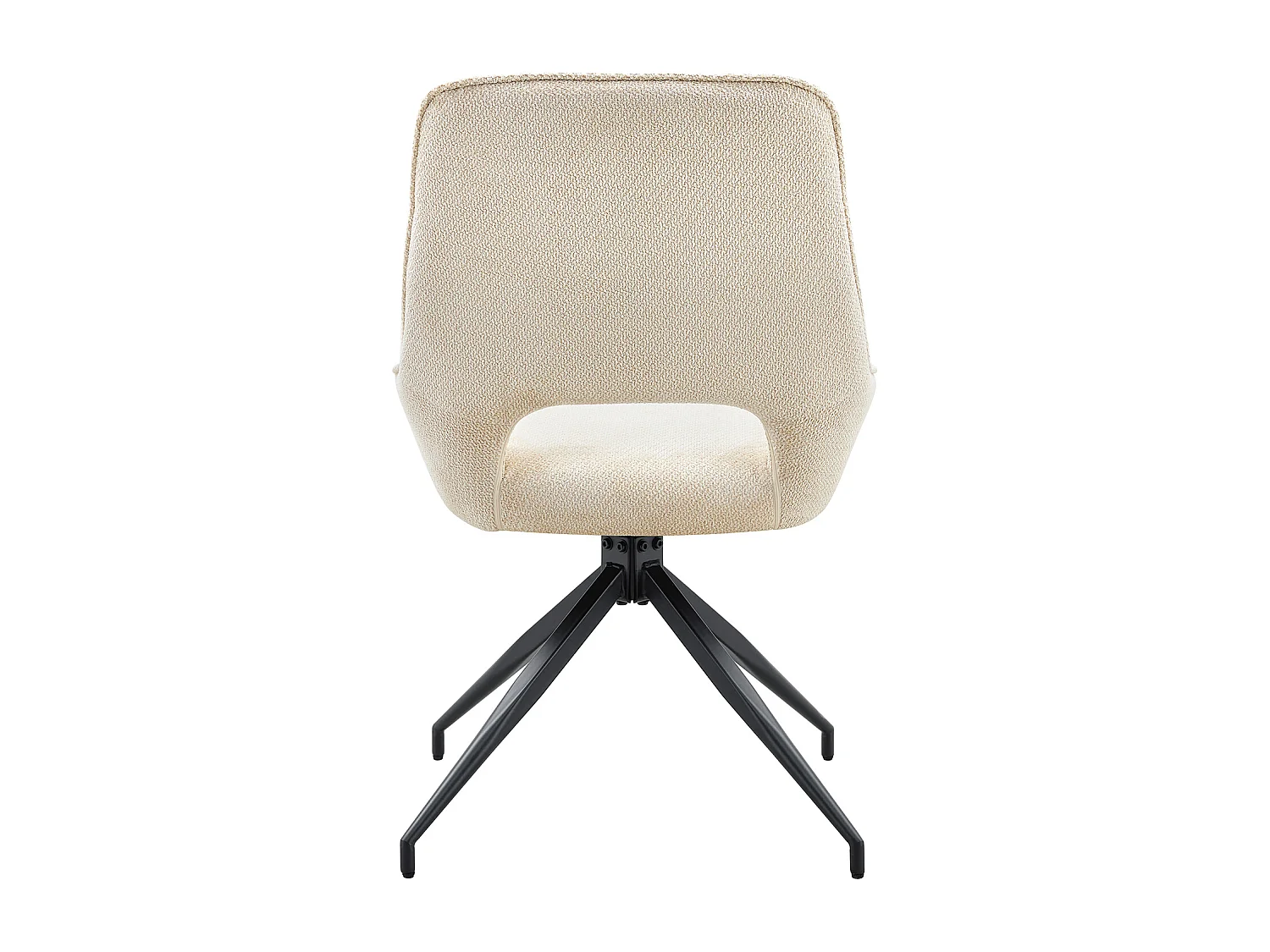 Set van 2 draaibare eetkamerstoelen in beige stof en zwart metaal.