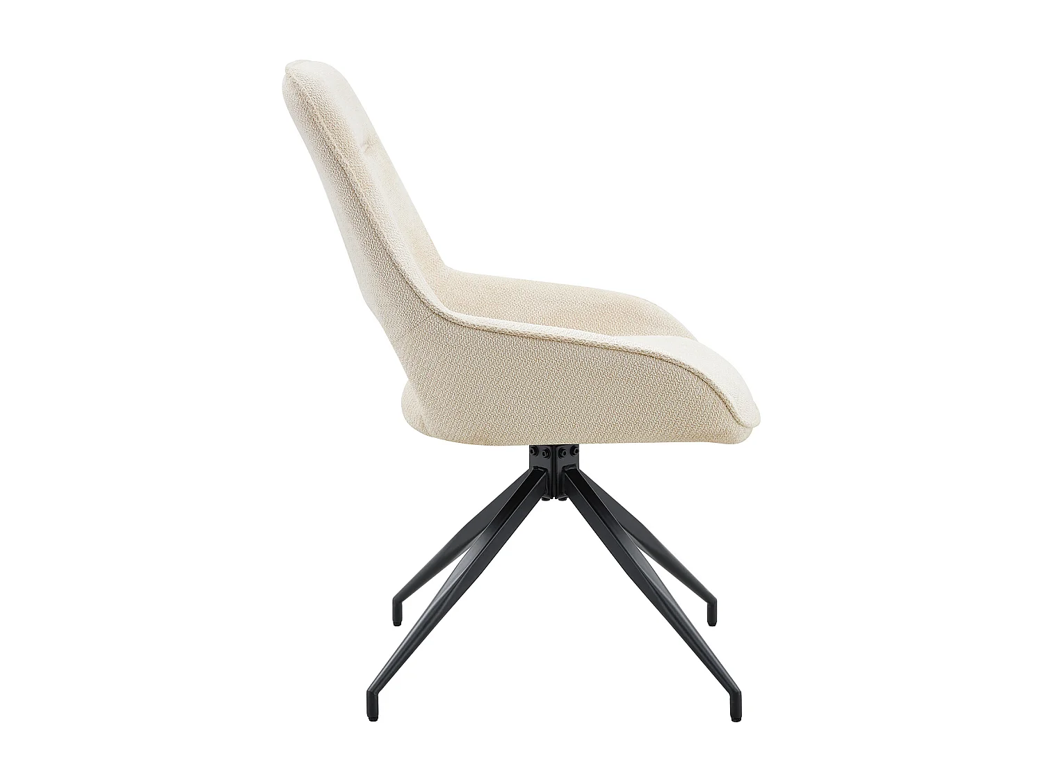 Set van 2 draaibare eetkamerstoelen in beige stof en zwart metaal.