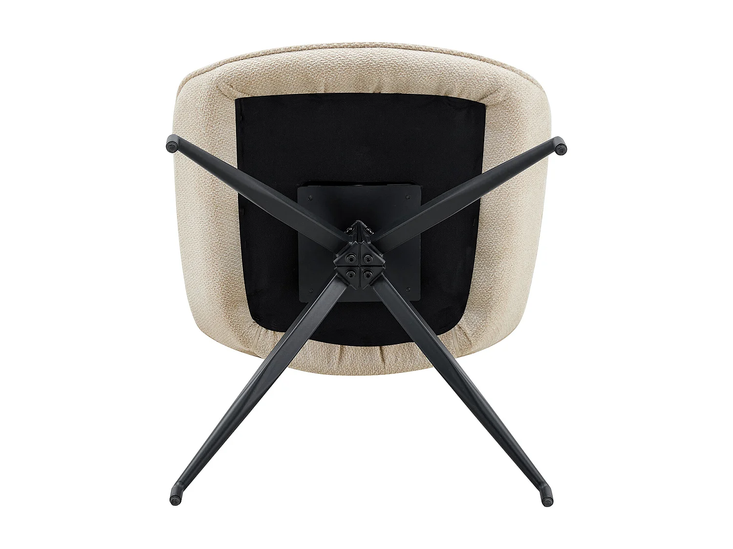 Set van 2 draaibare eetkamerstoelen in beige stof en zwart metaal.