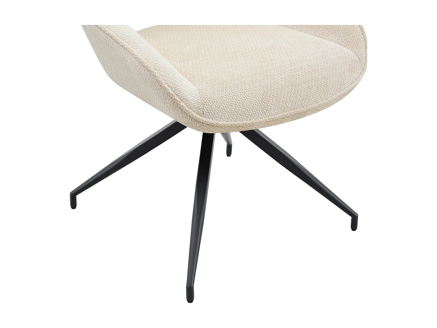 Set van 2 draaibare eetkamerstoelen in beige stof en zwart metaal.