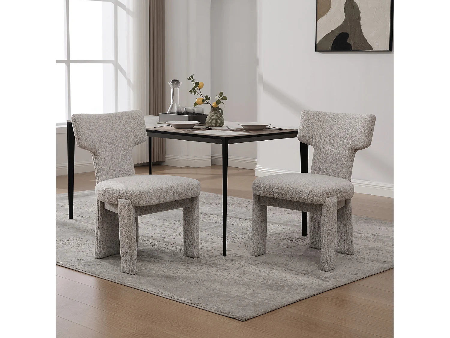 Lot de 2 chaises en chenille avec pieds en hévéa - Beige