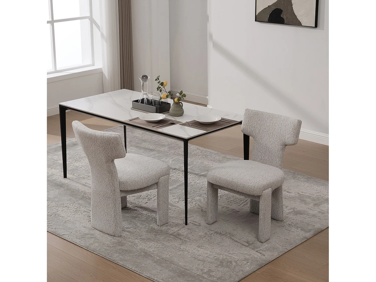 Lot de 2 chaises en chenille avec pieds en hévéa - Beige