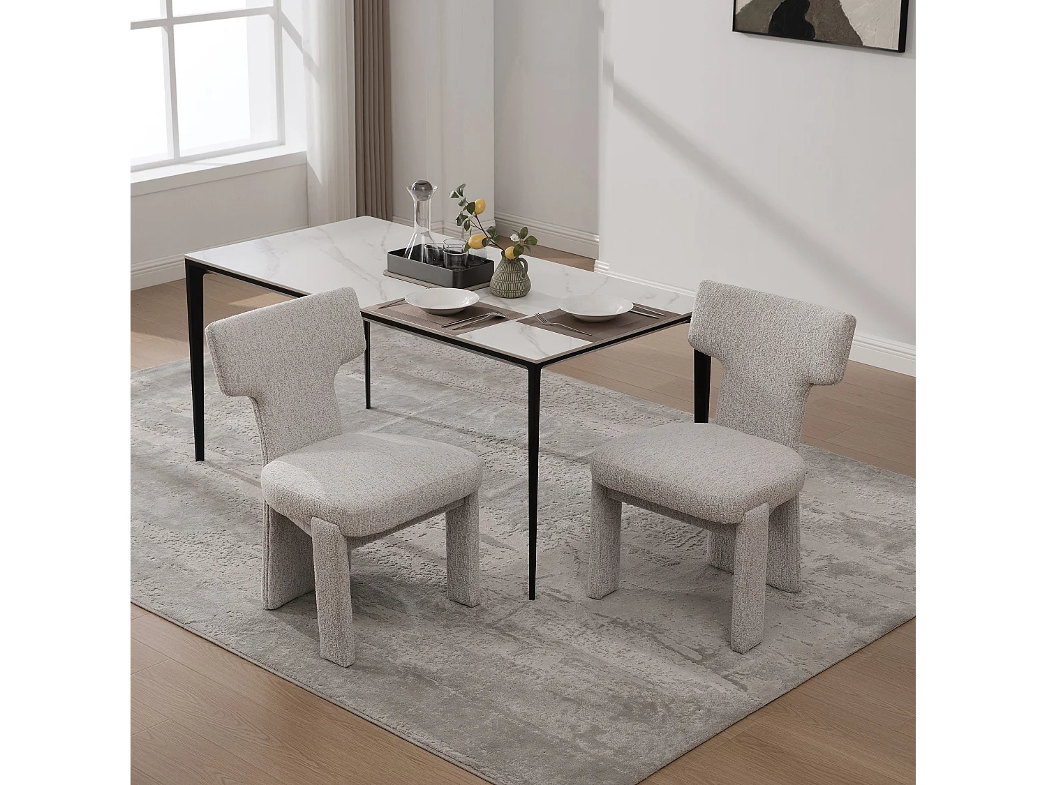 Lot de 2 chaises en chenille avec pieds en hévéa - Beige