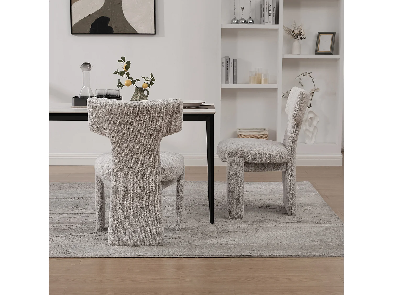 Lot de 2 chaises en chenille avec pieds en hévéa - Beige