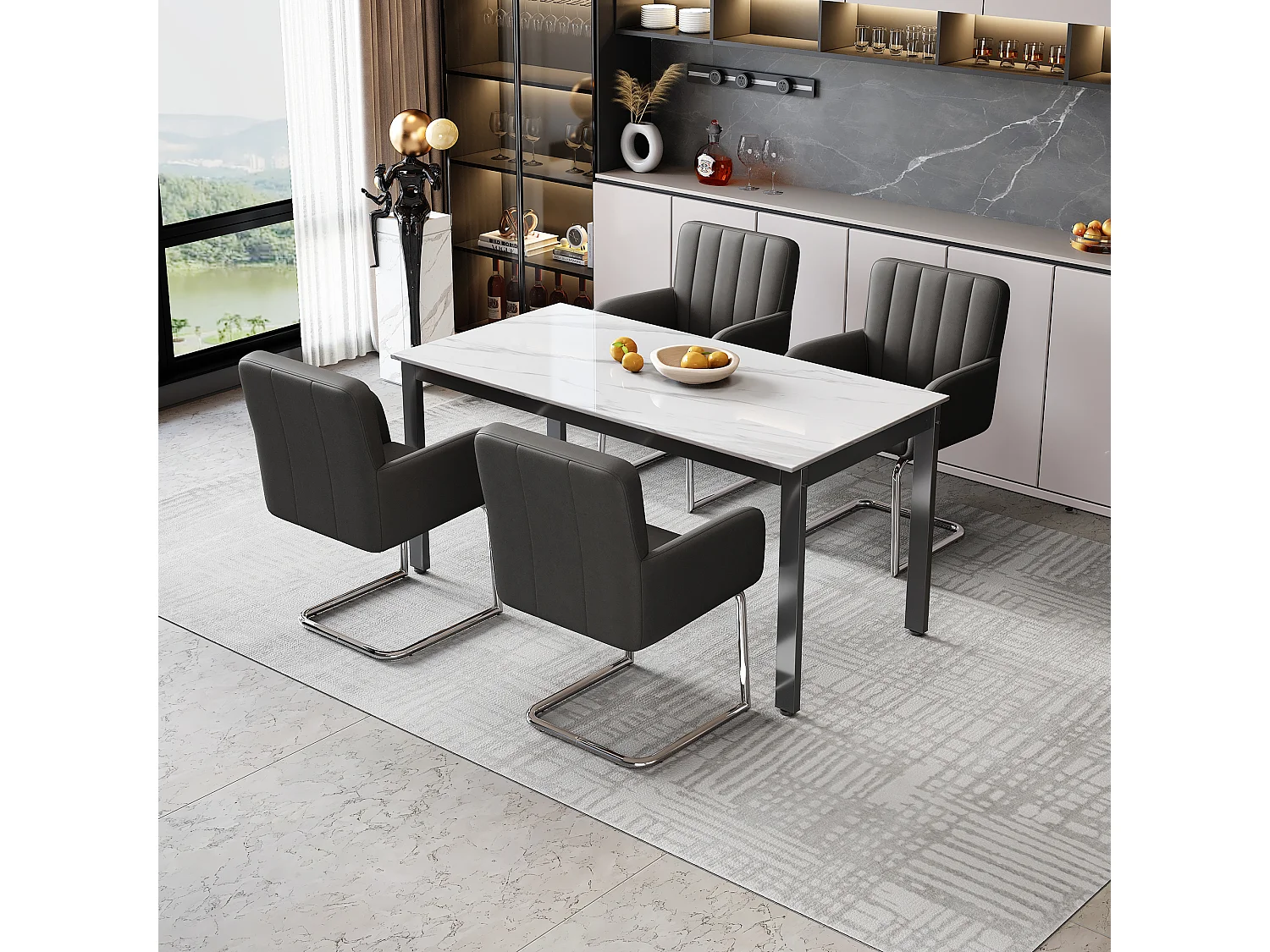 Lot de 2 chaises de salle à manger - 56 x 57 x 86 cm - fauteuil rembourré - pieds en métal - cuir PU - noir