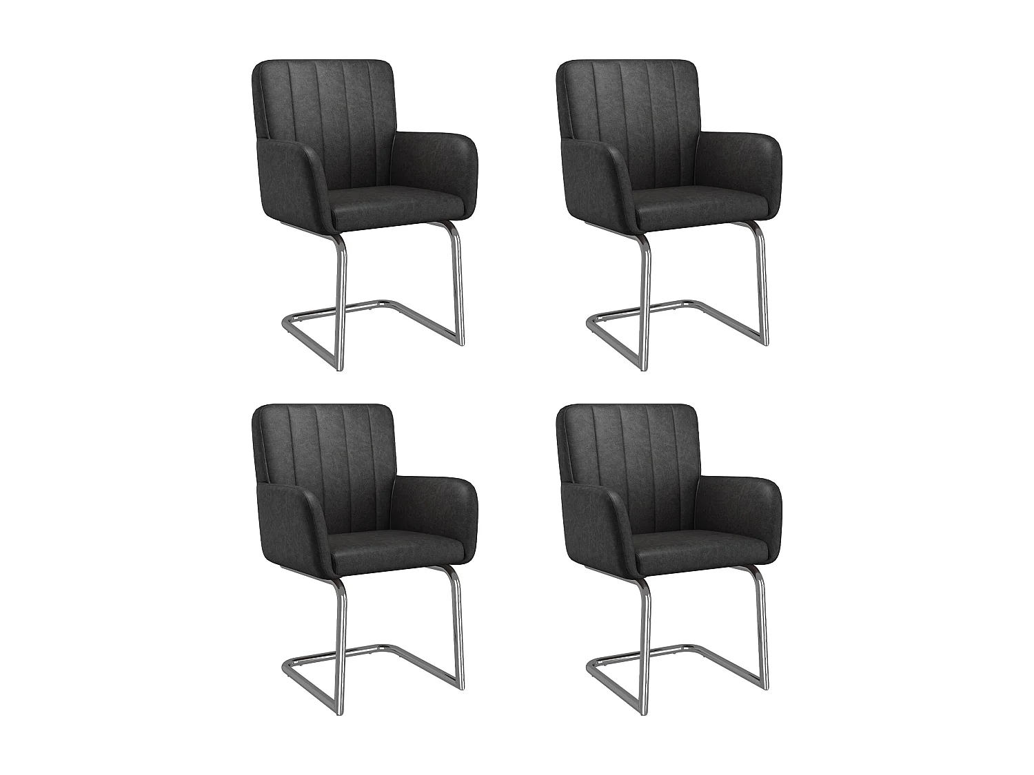 Lot de 2 chaises de salle à manger - 56 x 57 x 86 cm - fauteuil rembourré - pieds en métal - cuir PU - noir