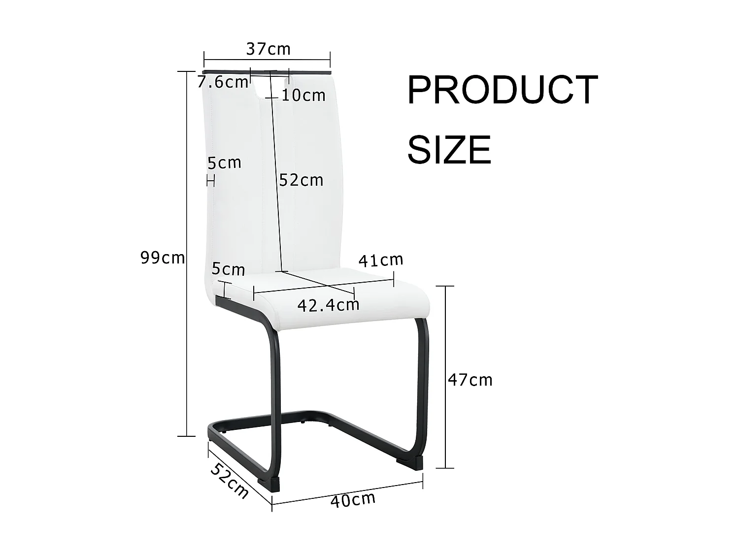 Lot de 2 Chaises blanche en simili cuir PU et cadre en métal noir