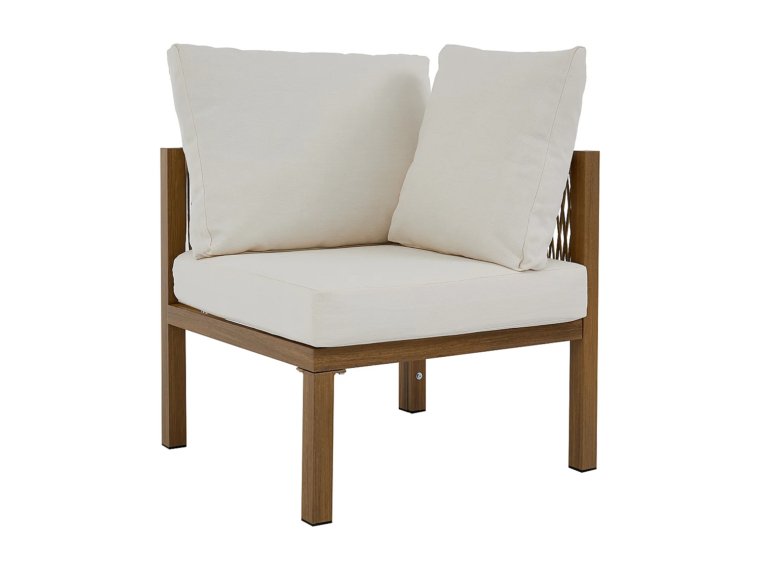 Ensemble de mobilier de jardin - Canapé d'angle (convertible en canapé-lit) et table basse - Beige et tons bois