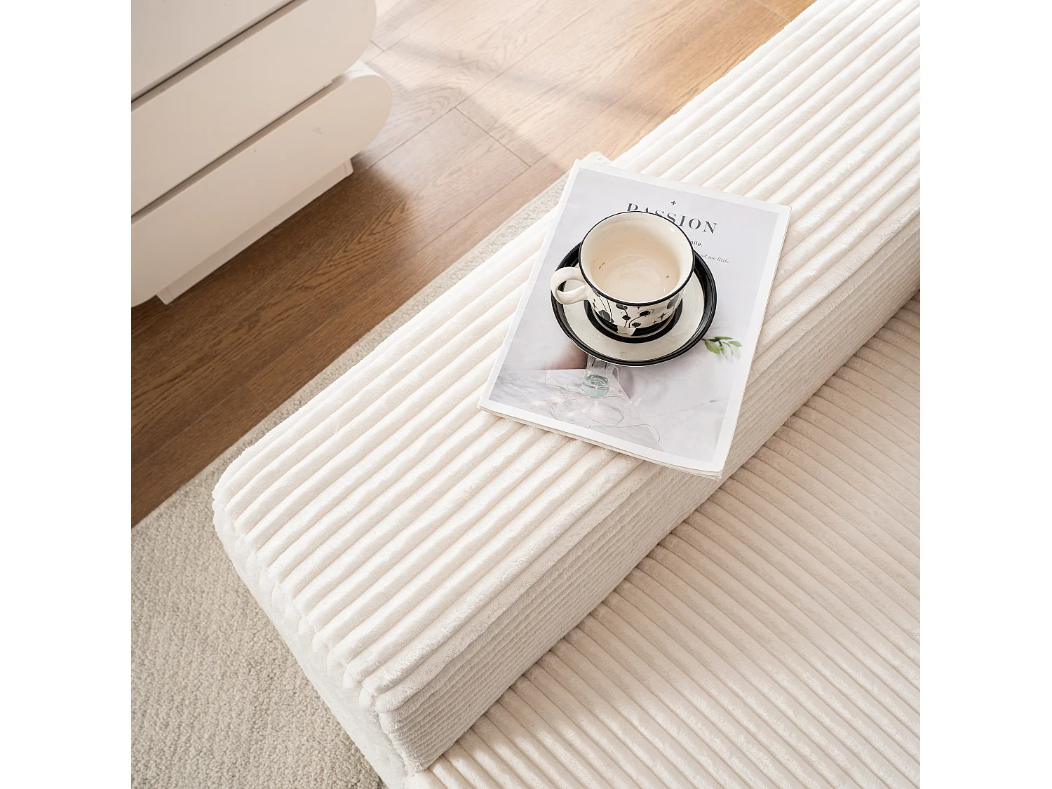 Canapé d'angle 3 places modulable en tissu velours côtelé - Blanc , sans montage
