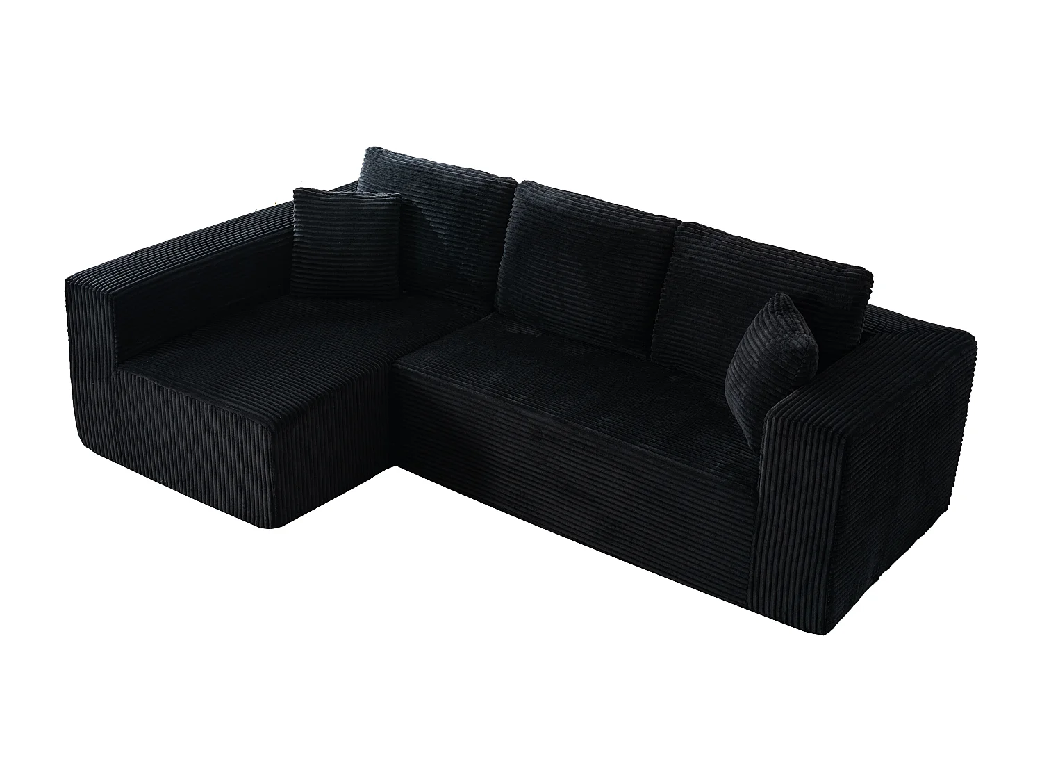 Canapé d'angle 3 places modulable en tissu velours côtelé - Noir , sans montage