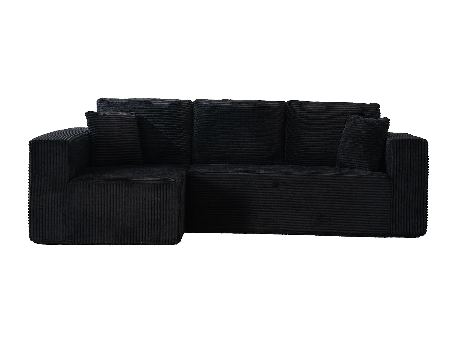 Canapé d'angle 3 places modulable en tissu velours côtelé - Noir , sans montage