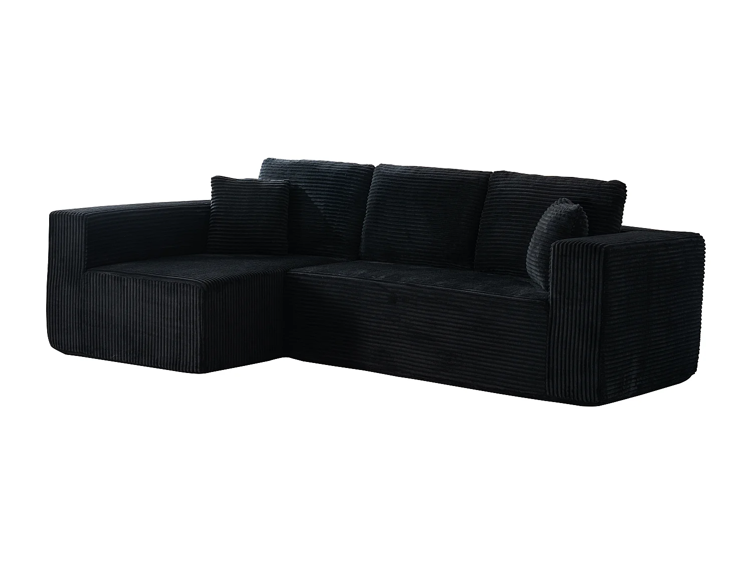 Canapé d'angle 3 places modulable en tissu velours côtelé - Noir , sans montage