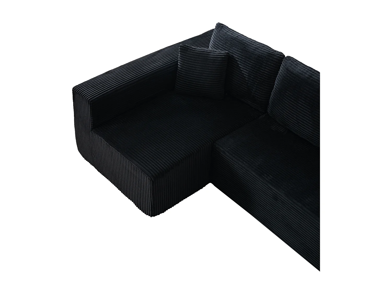 Canapé d'angle 3 places modulable en tissu velours côtelé - Noir , sans montage
