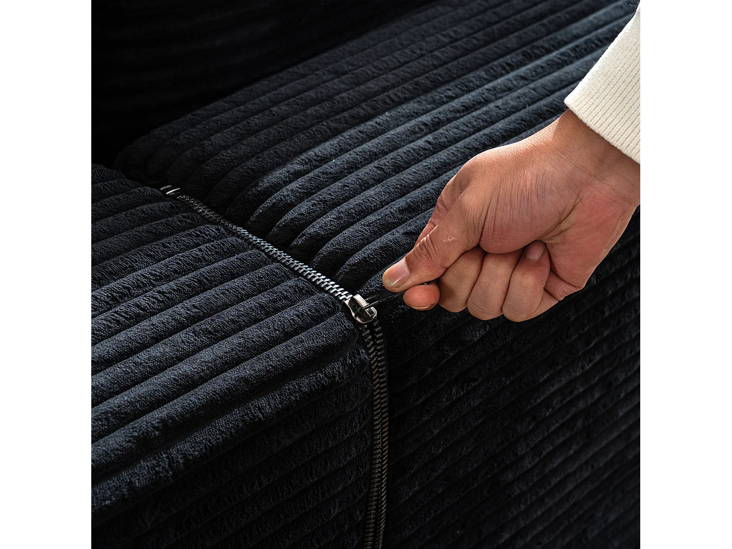 Canapé d'angle 3 places modulable en tissu velours côtelé - Noir , sans montage