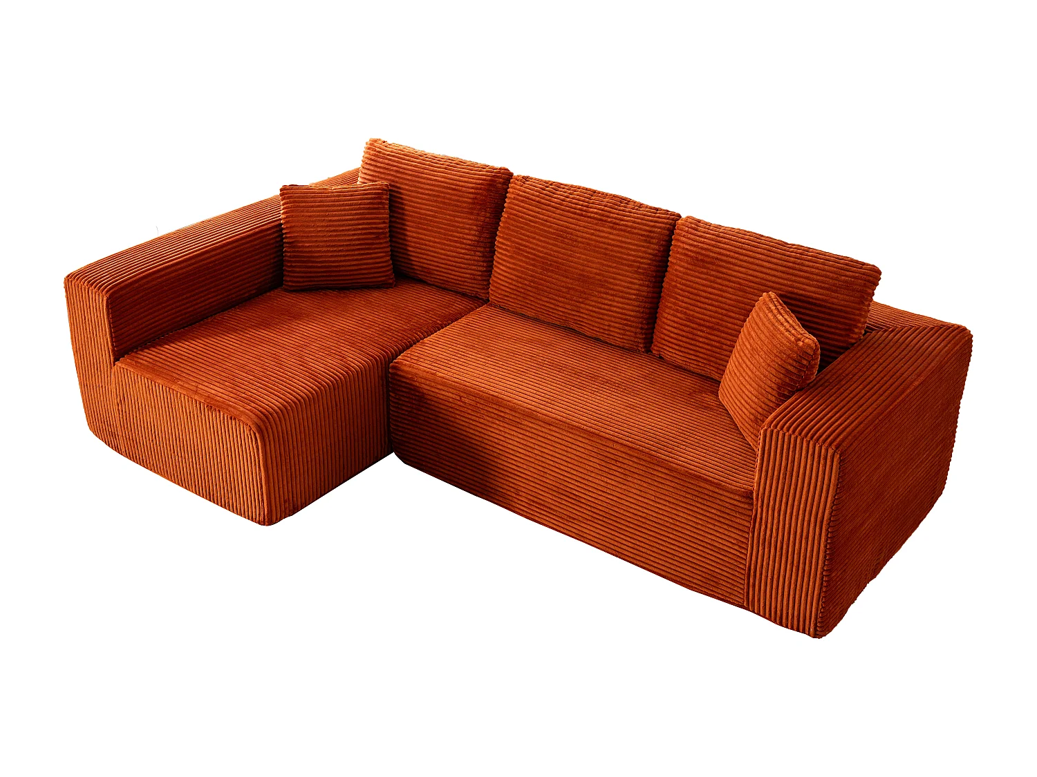 Canapé d'angle 3 places modulable en tissu velours côtelé - Orange , sans montage