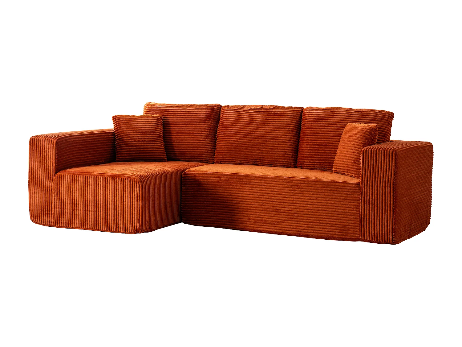 Canapé d'angle 3 places modulable en tissu velours côtelé - Orange , sans montage