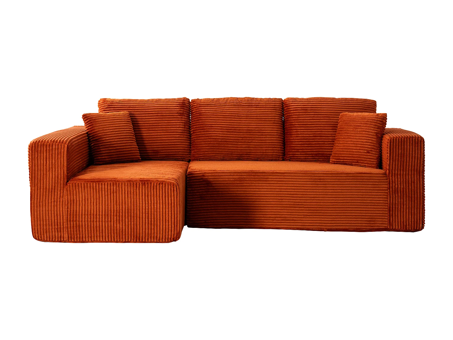 Canapé d'angle 3 places modulable en tissu velours côtelé - Orange , sans montage