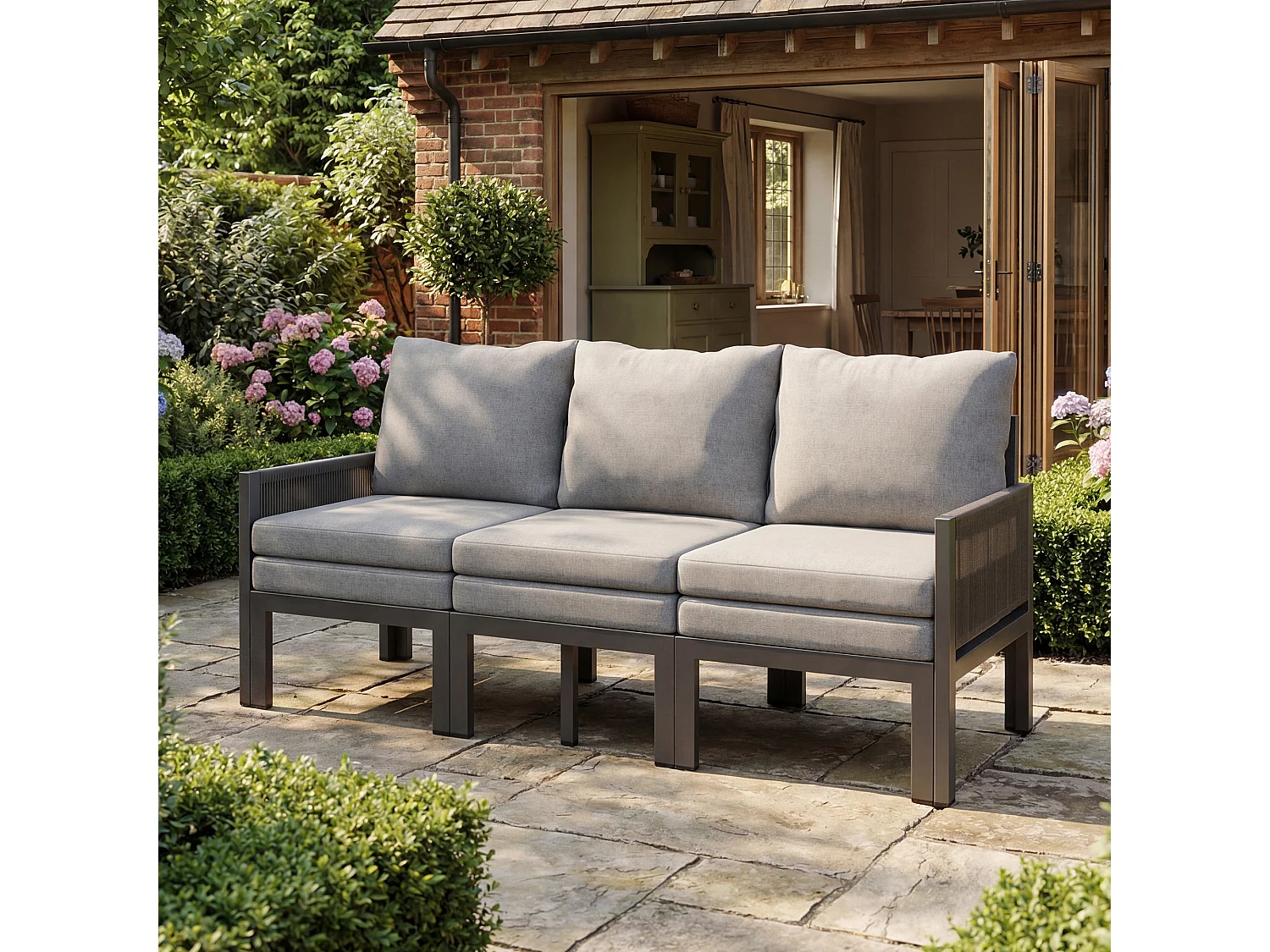 Set di mobili da giardino per 3 persone - Divano multifunzionale - convertibile in poltrona - Acciaio zincato - Grigio