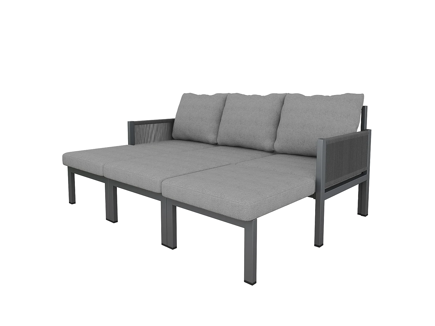 Set di mobili da giardino per 3 persone - Divano multifunzionale - convertibile in poltrona - Acciaio zincato - Grigio