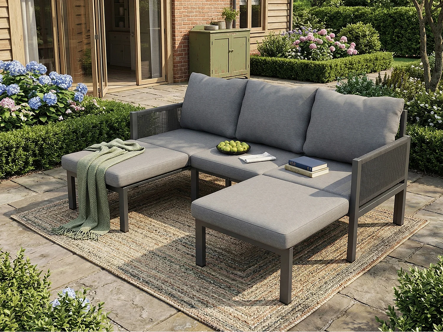 Set di mobili da giardino per 3 persone - Divano multifunzionale - convertibile in poltrona - Acciaio zincato - Grigio