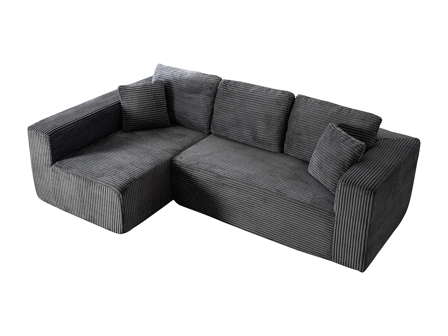 Canapé d'angle 3 places modulable en tissu velours côtelé - Gris , sans montage