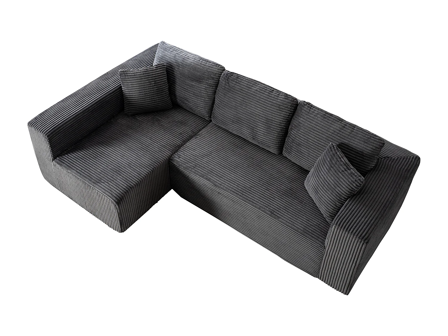 Canapé d'angle 3 places modulable en tissu velours côtelé - Gris , sans montage