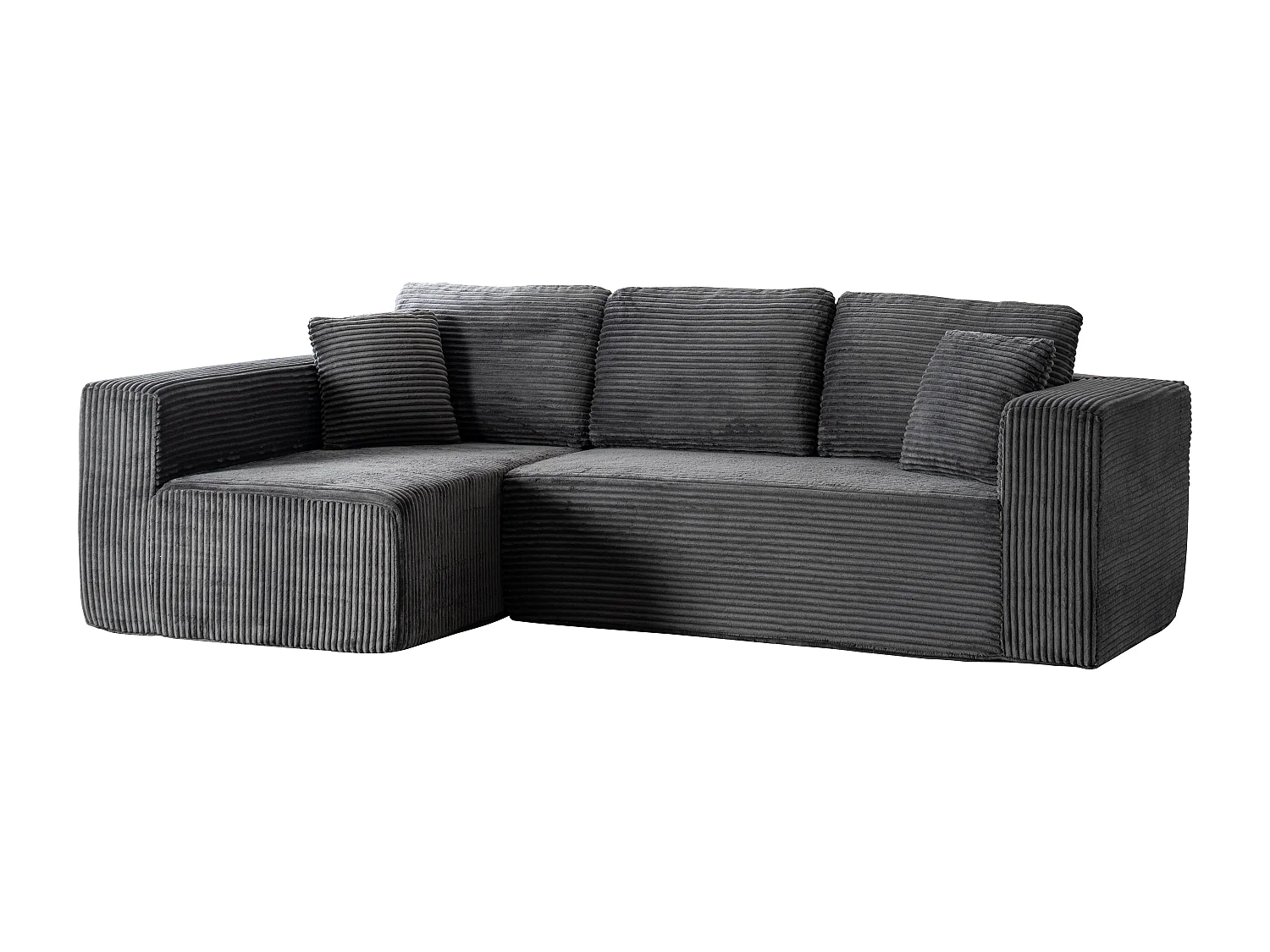 Canapé d'angle 3 places modulable en tissu velours côtelé - Gris , sans montage