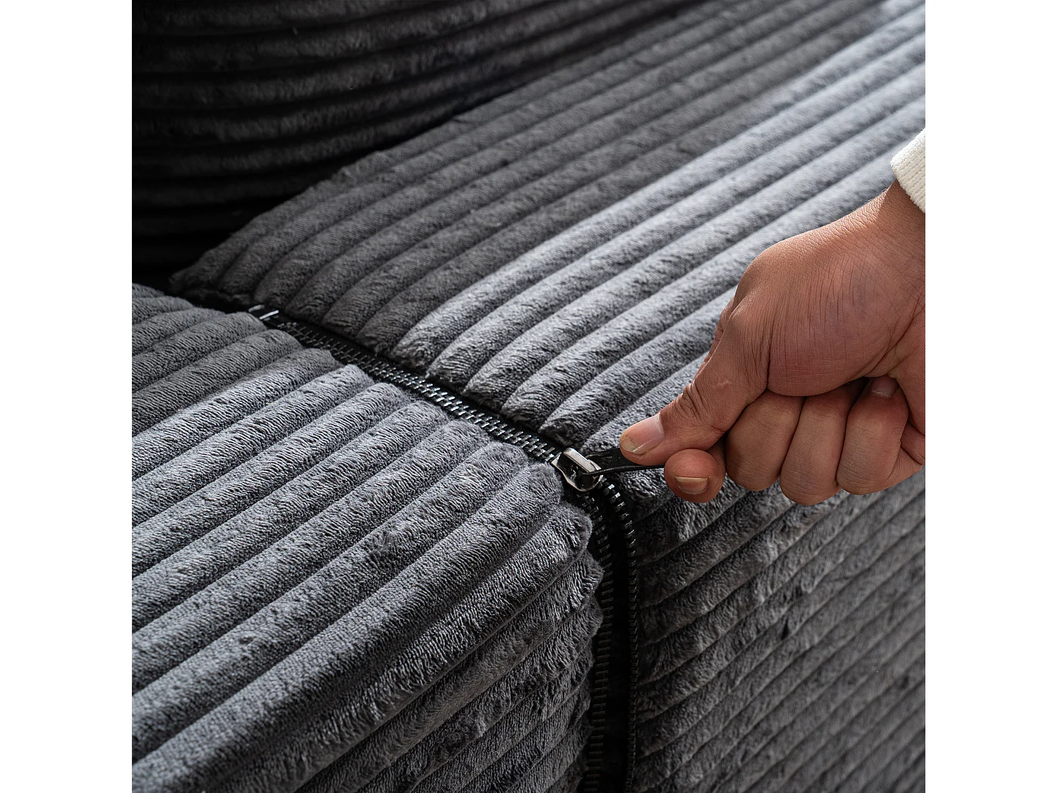 Canapé d'angle 3 places modulable en tissu velours côtelé - Gris , sans montage