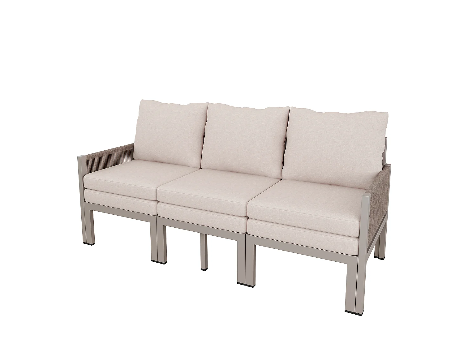 Tuinmeubelset voor 3 personen - Multifunctionele bank - om te zetten in een fauteuil - Gegalvaniseerd staal - Khaki