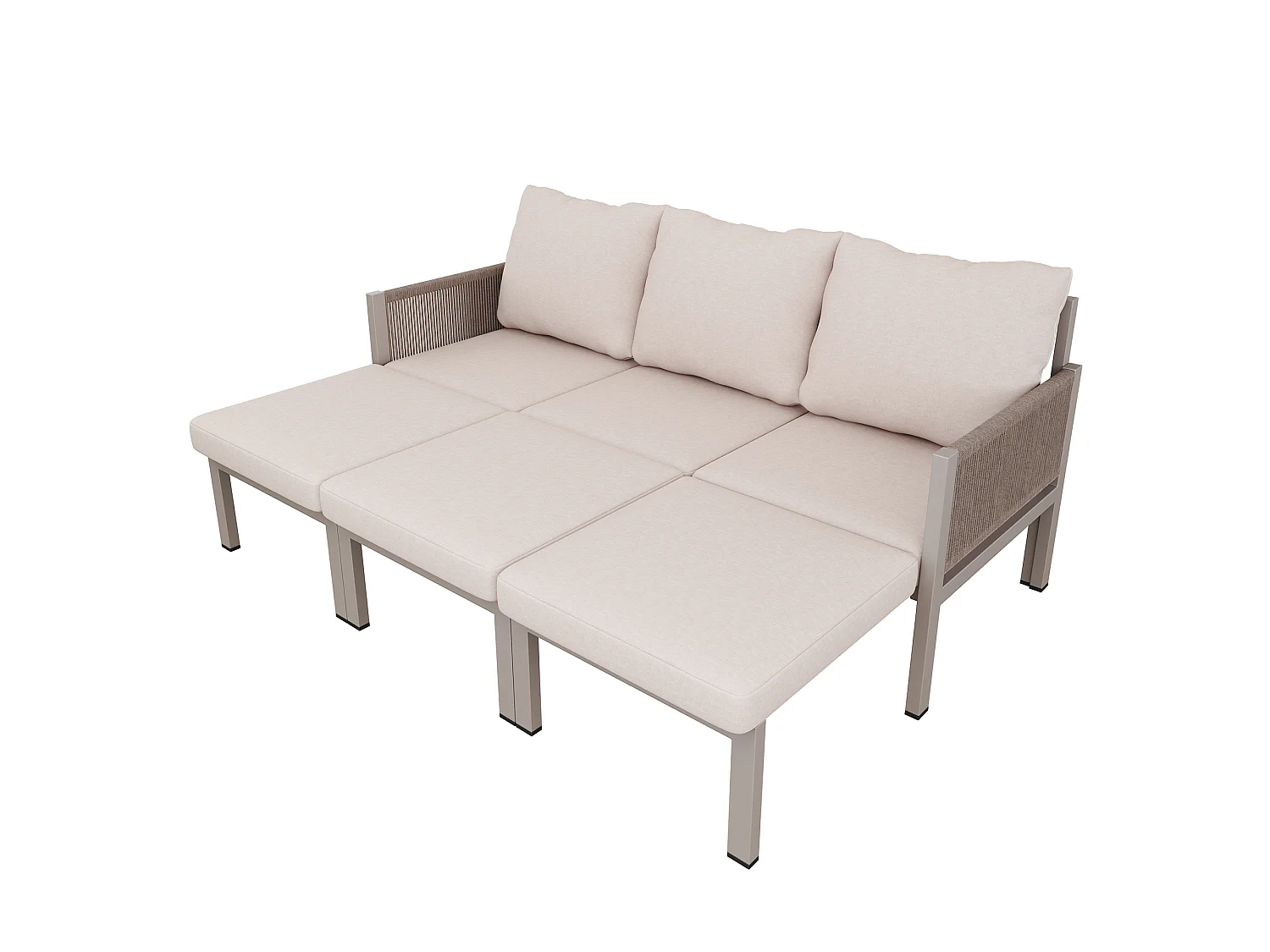 Tuinmeubelset voor 3 personen - Multifunctionele bank - om te zetten in een fauteuil - Gegalvaniseerd staal - Khaki