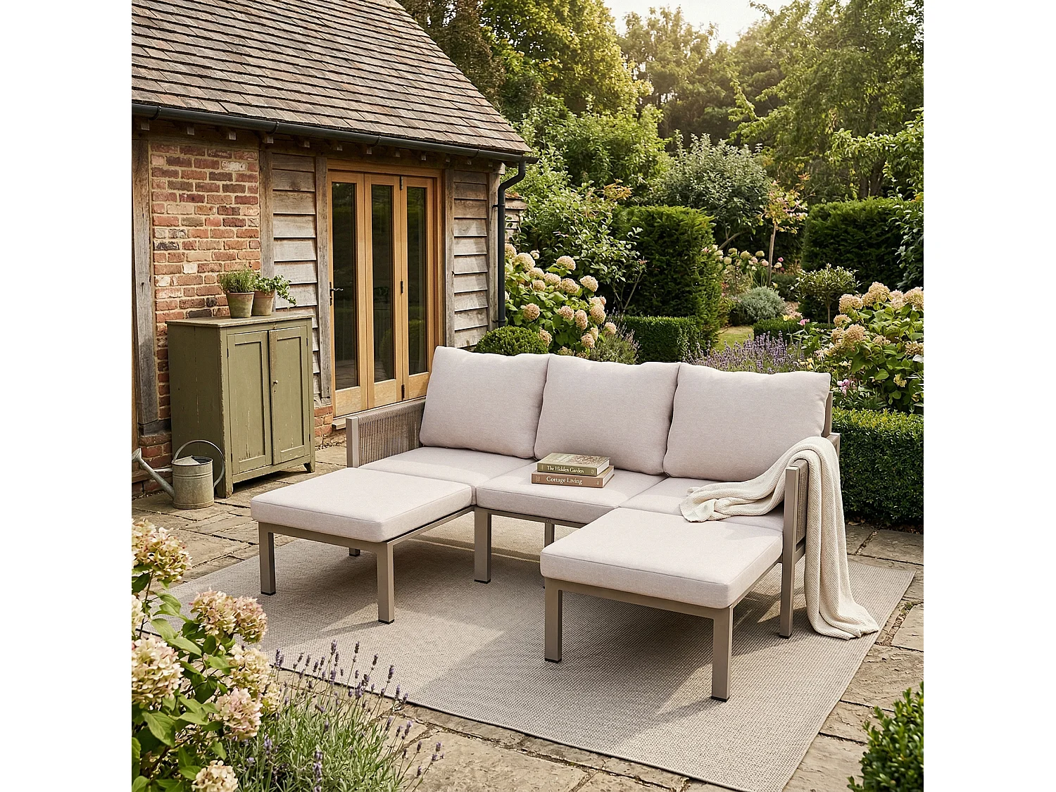 Ensemble de mobilier de jardin 3 places - canapé multifonctionnel - convertible en fauteuil - fer galvanisé - kaki