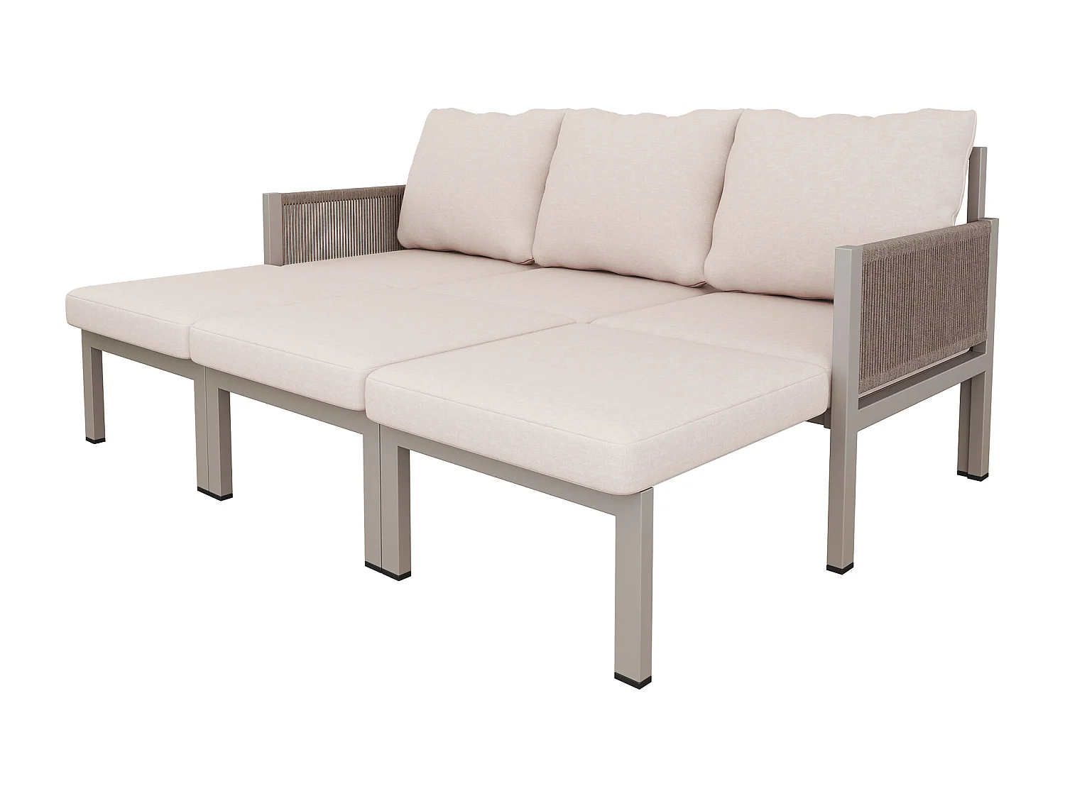 Ensemble de mobilier de jardin 3 places - canapé multifonctionnel - convertible en fauteuil - fer galvanisé - kaki