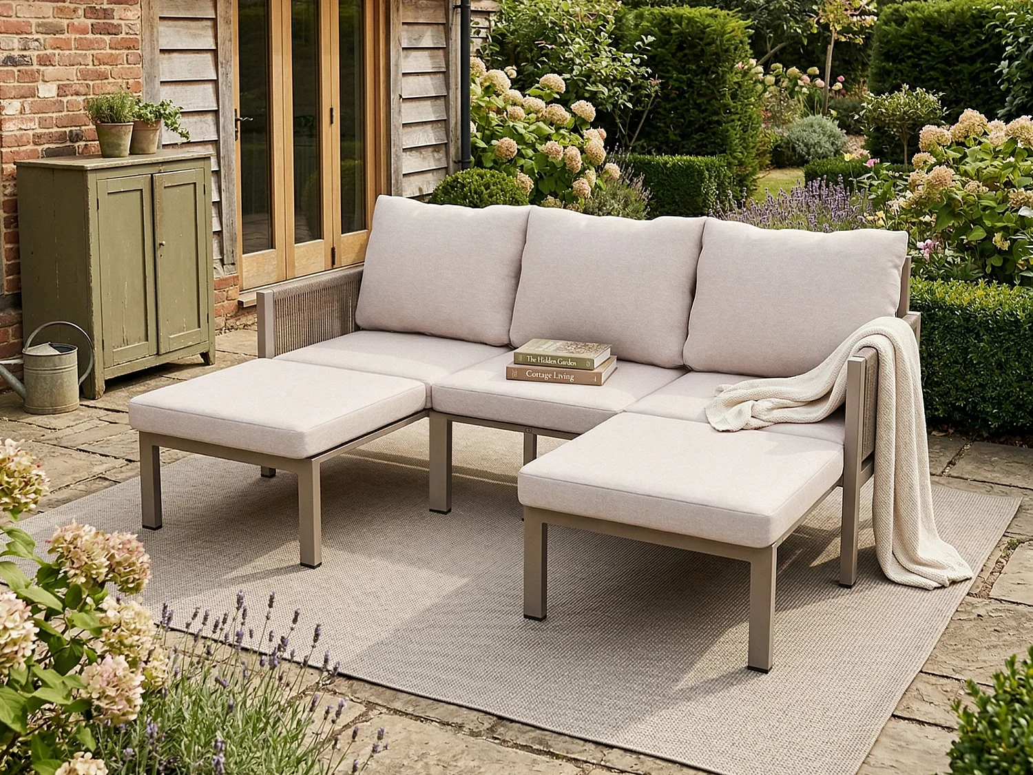 Tuinmeubelset voor 3 personen - Multifunctionele bank - om te zetten in een fauteuil - Gegalvaniseerd staal - Khaki